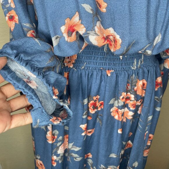 Torrid Blue Floral Smocked Waist V-Neck Mini Dress Plus Size 2X Cottagecore - Picture 3 of 14